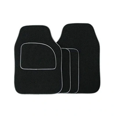 Image of Streetwize SWCM31 Velour Car Floor Mat Set of 4, Anti Slip Mats Interior Accessory (Black/Grey)