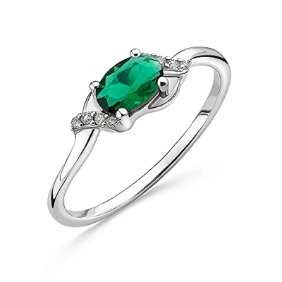 Image of OROVI Gemstone Engagement Rings for Women, Ring in 9ct White Gold with Emerald Gem 0.4 carat and Natural Diamonds, Solid Ring, Wedding Comes Jewellery box
