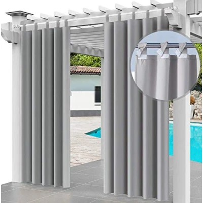 Image of Ferocity Outdoor Curtain Waterproof 220 x 155cm UV Rays Prevent &amp; Windproof Drapery for Patio, Front Porch, Pergola, Beach Home Width 61&quot; Length 87&quot;, (2 Panels) Gray [129]