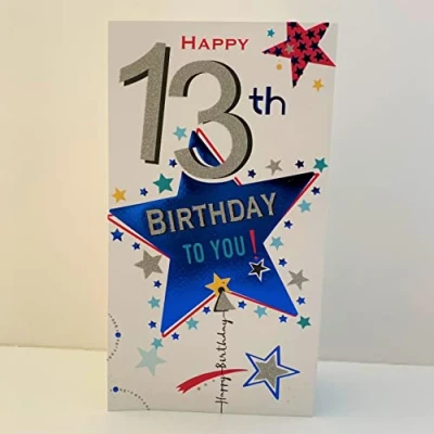 Image of Jonny Javelin Boy Happy 13th Birthday Card Age 13 Star Balloon
