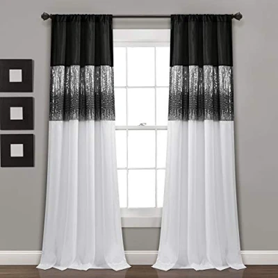 Image of Lush Decor Night Sky Window Curtain Panel Single Black/White 42X84