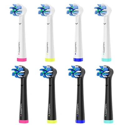 Image of 8pcs Cross Clean Brush Heads Compatible with Oral B Electric Toothbrush, Black.