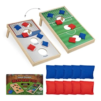 Image of Relaxdays Bean Bag Toss, Cornhole Game, 10 Beanbags, Indoor &amp; Outdoor Fun, HxWxD: 18 x 29 58 cm, Multicoloured, Wood