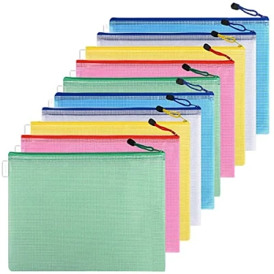 Image of A4 Plastic Wallet, 10 PCS Waterproof Clear Document Folders Mesh, Zip Wallet Zipper Bag, School Office Homework Travel Storage Mesh Bags (A4)