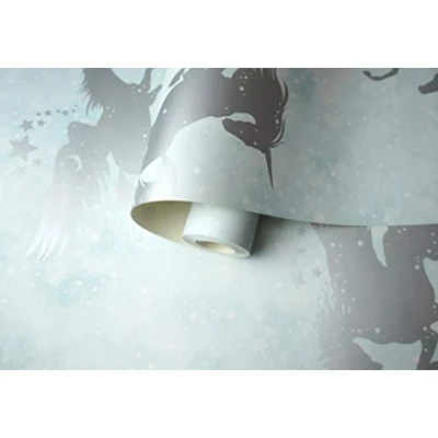Image of Holden Decor Iridescent Unicorns Teal/Silver 90950 Wallpaper