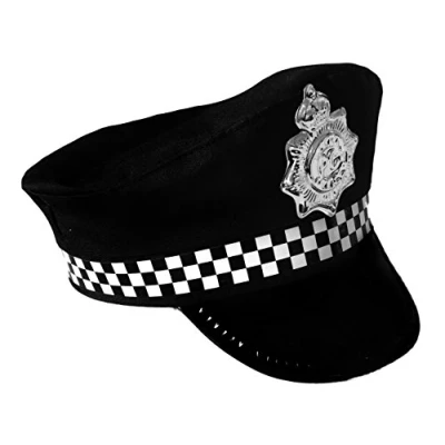 Image of 6X POLICE PANDA CAPS FANCY DRESS ACCESSORY CAP HAT WITH CHECKED BAND &amp; BADGE BULK COP HATS