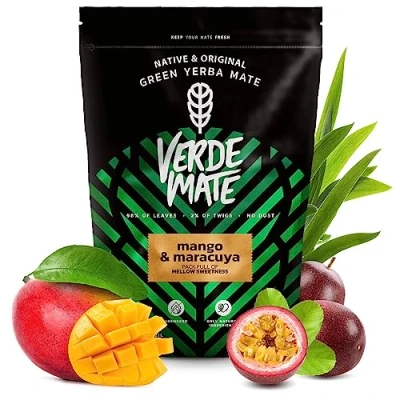 Image of Verde mate Green Mango &amp; Maracuya 0,5kg Fruity yerba Exotic taste of The power refreshment Natural stimulation Brazilian 500 g