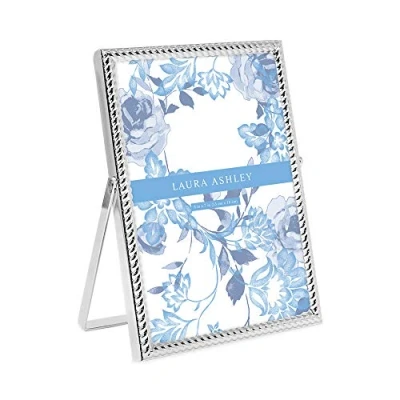 Image of Laura Ashley 4x6 Silver Rope Metal Picture Frame (Vertical) with Pull Out Easel Stand, Made for Tabletop, Counterspace, Shelf and Desk