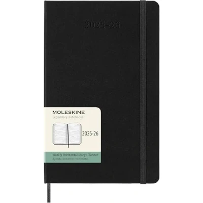 Image of Moleskine Weekly Planner 2025 2026, 18 Month Horizontal Planner, Hard Cover and Elastic Closure, Large 13 x 21 cm, Black Color