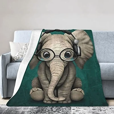 Image of Gray Elephant Soft Micro Flannel Blanket Throw, Warm Cozy Lightweight Decorative for Sofa Couch Bed, Printed Gifts Kids Girls Boys Women Men