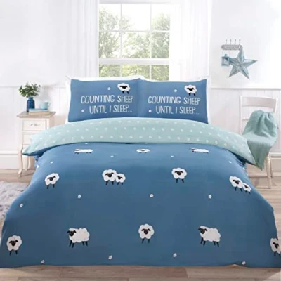 Image of CnA Stores Dotty Sheep Single Duvet Cover Set Reversible Blue Bedding (Blue, Single)