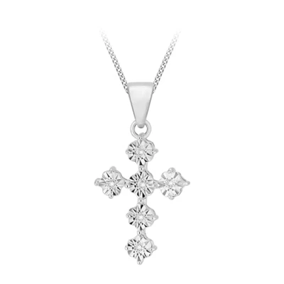 Image of Tuscany Silver Women&#039;s Sterling Cubic Zirconia 17.7 x 33.7 mm Fancy Cross Pendant on Curb Chain Necklace of Length 46 cm/18 Inch