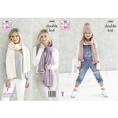 Image of King Cole 5482 Knitting Pattern Childs Hat and Scarf Womens Shawls in Subtle Drifter DK