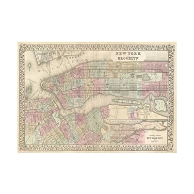 Image of Wee Blue Coo Map Antique Mitchell New York City Wall Art Print