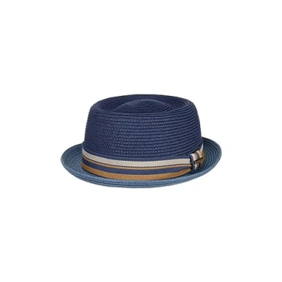Image of Stetson Licano Toyo Pork Pie Straw hat Men 100% UV Protection 40 Lightweight Summer with Hatband &amp; Integrated Sun Spring/Summer Blue L (58 59 cm)