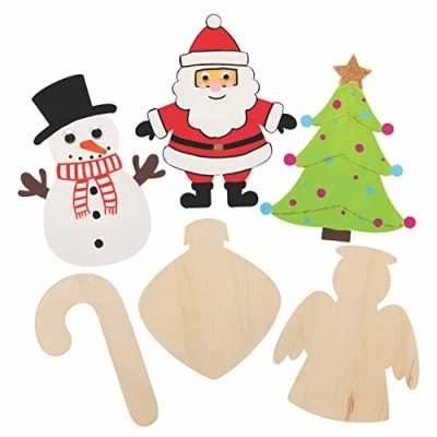 Image of Baker Ross FC110 Christmas Wooden Shapes Pack of 10, Wood Crafts for Children, Templates to Decorate and Display, Creative Activities Kids