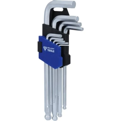 Image of BRILLIANT TOOLS Allen Key Set, Inner Hexagonal Profile, Short, Chrome Vanadium Steel, Blue Black, 180mm