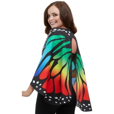 Image of Smiffys Monarch Butterfly Fabric Wings, Multi Coloured 140cm/55in, Fairytale, Wings and Wands Fancy Dress, Adult Dress Up Accessories