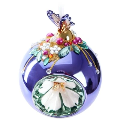 Image of BRUBAKER Premium Christmas Bauble Purple with Butterfly Figure 3.9 inches (10 cm) Tree Ornament Bead Decorations Hand Decorated Glass Decoration