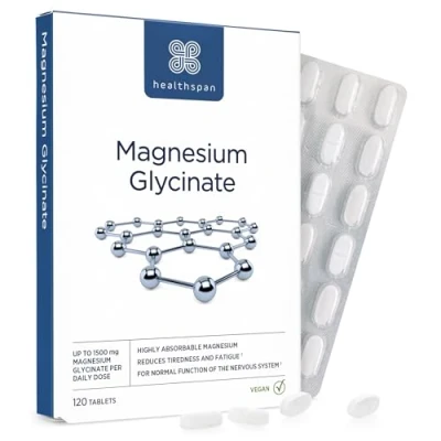 Image of Healthspan Magnesium Glycinate 1500mg (120 Tablets) Unwind at Bedtime Reduces Tiredness &amp; Fatigue Maintains Normal Muscle Psychological Function Gentle on Your Stomach Vegan