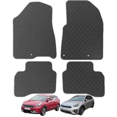 Image of Carsio Rubber Car Mats For Kia Niro Hybrid 2016 to 2022 Tailored Fit Floor Mat Set Complete Accessory Black Custom Fitted All Weather &amp; Heavy Duty, Anti Slip Backing with Clips