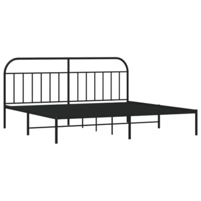 Image of vidaXL Classic Metal bed Frame with Headboard in Black, Robust Construction, Extra Under Storage Space Fits 200x200cm Mattress