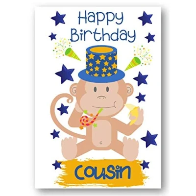 Image of Second Ave Cousin Children&#039;s Kids Monkey Birthday Card For Him/Her Greetings