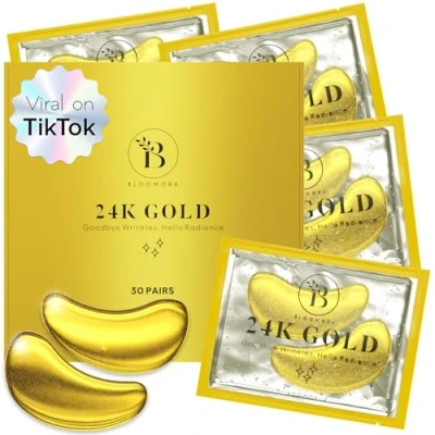 Image of BLOOMORA 24K Gold Under Eye Gel Patches (30 Pairs) Masks for Puffy Eyes Dark Circles &amp; Puffiness Mask Care