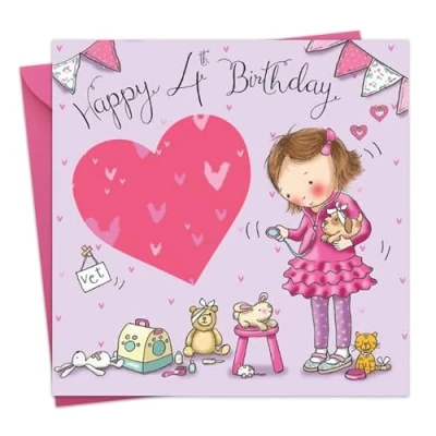 Image of Twizler 4th Birthday Card For Girl with Vet Age 4 Girls
