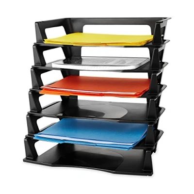 Image of Rubbermaid Regeneration Letter Tray, Six Tier, Plastic, Black (86028), A4 size documents and folders