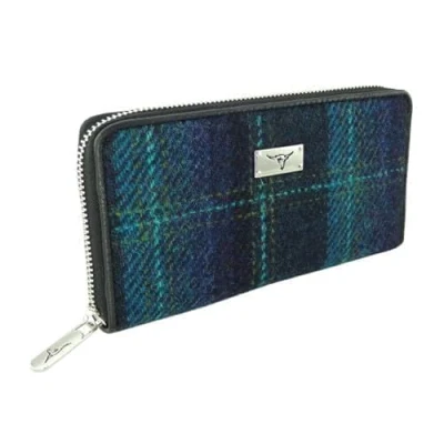 Image of Glen Appin Harris Tweed Large Zip Purse LB2100 Staffa (Colour 119 Blue/Turquoise)