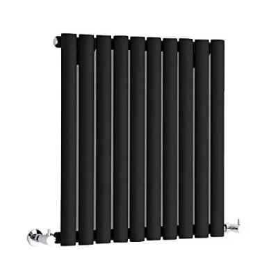 Image of Milano Aruba Black Horizontal Single Oval Panel Radiator 635mm x 595mm