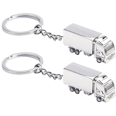 Image of Wudaizhi Metal Truck Keychains Car Pendant Keychain Trucker Driver Charm Key Ring Novelty Silver Lorry Holder Gifts