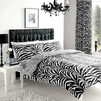 Image of GC GAVENO CAVAILIA Polycotton Luxurious Zebra Duvet Set, Printed Reversible Animal Bedding, Super Soft &amp; Cosy Single Quilt Cover, Comforter Cover Bedset, White/Black