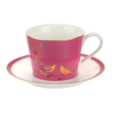 Image of Sara Miller Chelsea Collection Pink Tea Cup &amp; Saucer