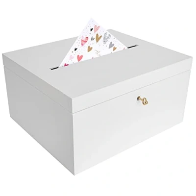 Image of Creative Deco White Lockable Wooden Wedding Card Box 29x25x15cm Storage with Lid Wood Keepsake Memory Trinket Chest for Post Easter Gift Birthdays Arts &amp; Crafts