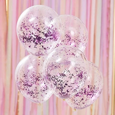 Image of Ginger Ray Lilac Foil Party Decorative Confetti Balloons 5 Pack Purple Mix