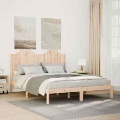 Image of vidaXL Extra Long Pinewood Bed Frame 140x220 cm Solid Wood, Slatted Base, with Headboard, Brown, Bedroom Furniture