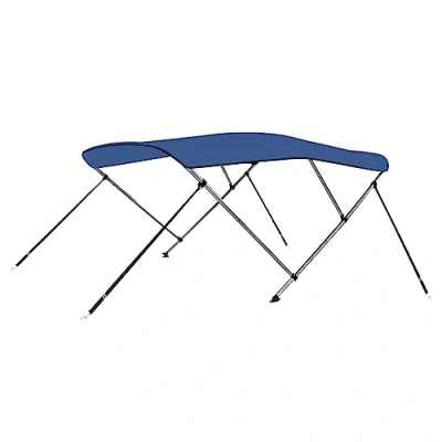 Image of vidaXL White Bimini Top 3 Bow Boat Canopy with Adjustable Frame, UV &amp; Water Resistant Cover, Aluminium Pole, Nylon Straps, and Storage Boot