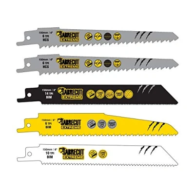 Image of 5 x SabreCut SCRSK5A Mixed S610DF S644D S922BF S922HF Fast Wood and Metal Cutting Reciprocating Sabre Saw Blades Compatible with Bosch Dewalt Makita Many Others