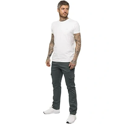 Image of 989Zé ENZO Mens Trousers Cargo Pants Combat Jeans Cotton Casual Stretch Slim Fit Chinos EZ410 Grey 38W / 32L