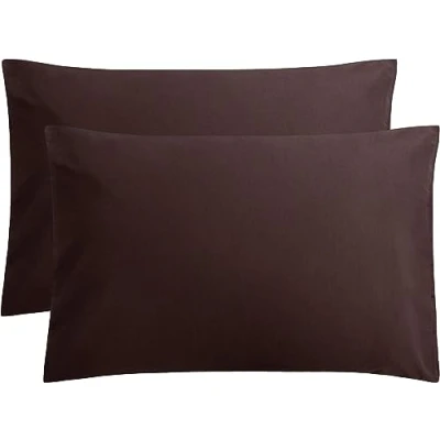 Image of Deep Fitted Sheet 25cm Plain Dyed Non Iron Polycotton Bed Mattress Cover Elasticated Pocket (Pair of Pillow Cases Only, Chocolate)