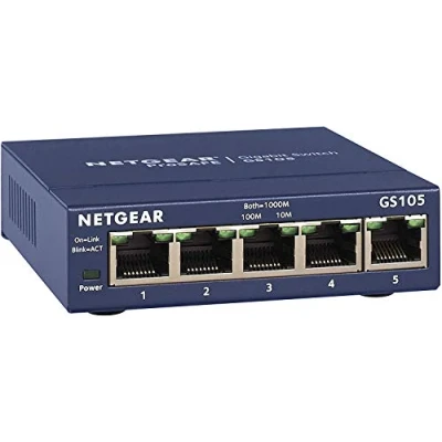 Image of NETGEAR 5 Port Gigabit Network Switch (GS105) Ethernet Splitter Hub Plug and Play Silent Operation Desktop or Wall Mount