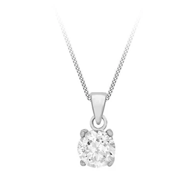Image of Tuscany Silver Women&#039;s Sterling 7mm Round White Cubic Zirconia Pendant on Curb Chain of 46cm/18&quot;