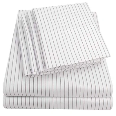 Image of Full Size Bed Sheets 6 Piece 1500 Supreme Collection Fine Brushed Microfiber Deep Pocket Sheet Set Bedding 2 Extra Pillow Cases, Great Value, Full, Pinstripe White