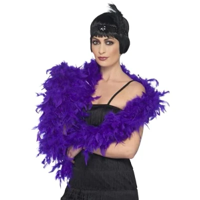 Image of Smiffys Deluxe Boa, Purple Feather, 180cm, 80g, 1920&#039;s Razzle Fancy Dress, Adult Dress Up Accessories