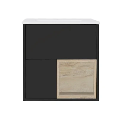 Image of Milano Bexley Black Grey 610mm Wall Hung Bathroom Vanity Unit Open Shelf
