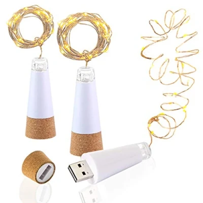 Image of LED Cork Bottle Lights, USB Powered Rechargeable, 6.2ft 20 LED, Copper Wire String Starry Lights for DIY, Home Kitchen, Wedding, Halloween, Christmas, Party Decor (Warm White, 3 Pcs)