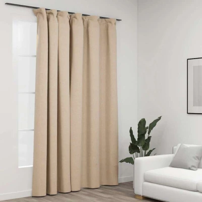 Image of vidaXL Linen Look Blackout Curtain with Hooks Beige 290x245 cm