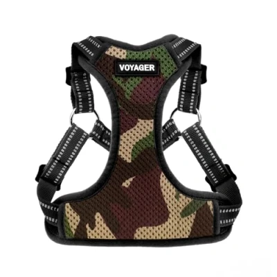 Image of Voyager by Best Pet Supplies Fully Adjustable Step in Mesh Harness with Reflective 3M Piping Army Base, Small